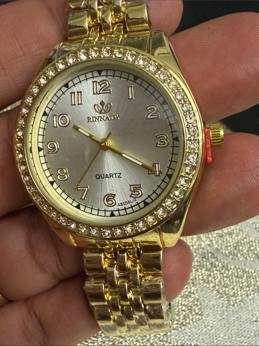 Rhinastar Gold-Tone Crystal Bezel Quartz Watch